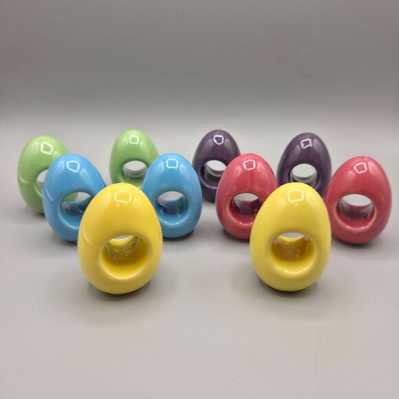 Other - Ceramic Easter Egg Shaped Napkin Rings Set Of 10 Multicolor Spring